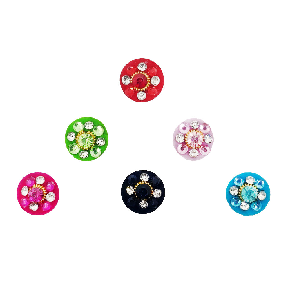 Comet Busters Round Multicolor Velvet Bindis With Stone Work Bin1355 6211